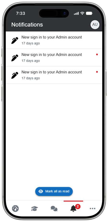 Moodle Mobile App Push Notification Screen